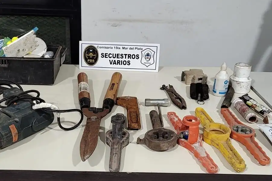 Los objetos robados por el malviviente en el auto estacionado. Todo fue recuperado por la policía.