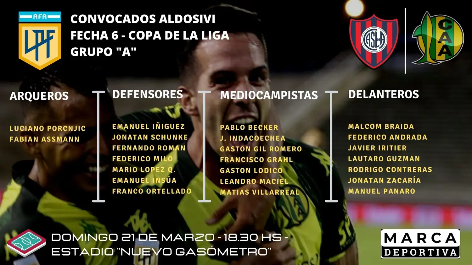 Gago dio la lista de convocados para jugar ante San Lorenzo