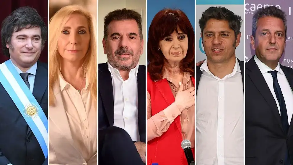 Protagonistas. Javier y Karina Milei, Cristian Ritondo, Cristina Kirchner, Axel Kicillof y Sergio Massa (Foto: Infobae)