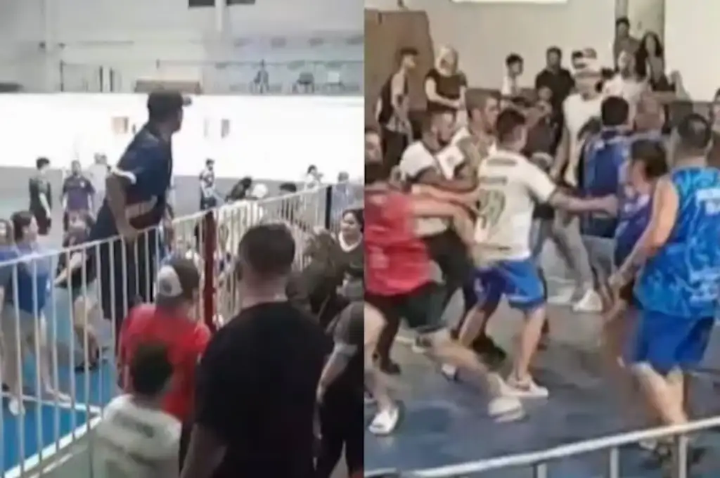 Según los videos grabados por quienes asistían al encuentro, apenas terminó el partido algunos adultos salieron de las tribunas e ingresaron al campo de juego, donde comenzaron a golpearse. (Foto Gentileza Minuto1)