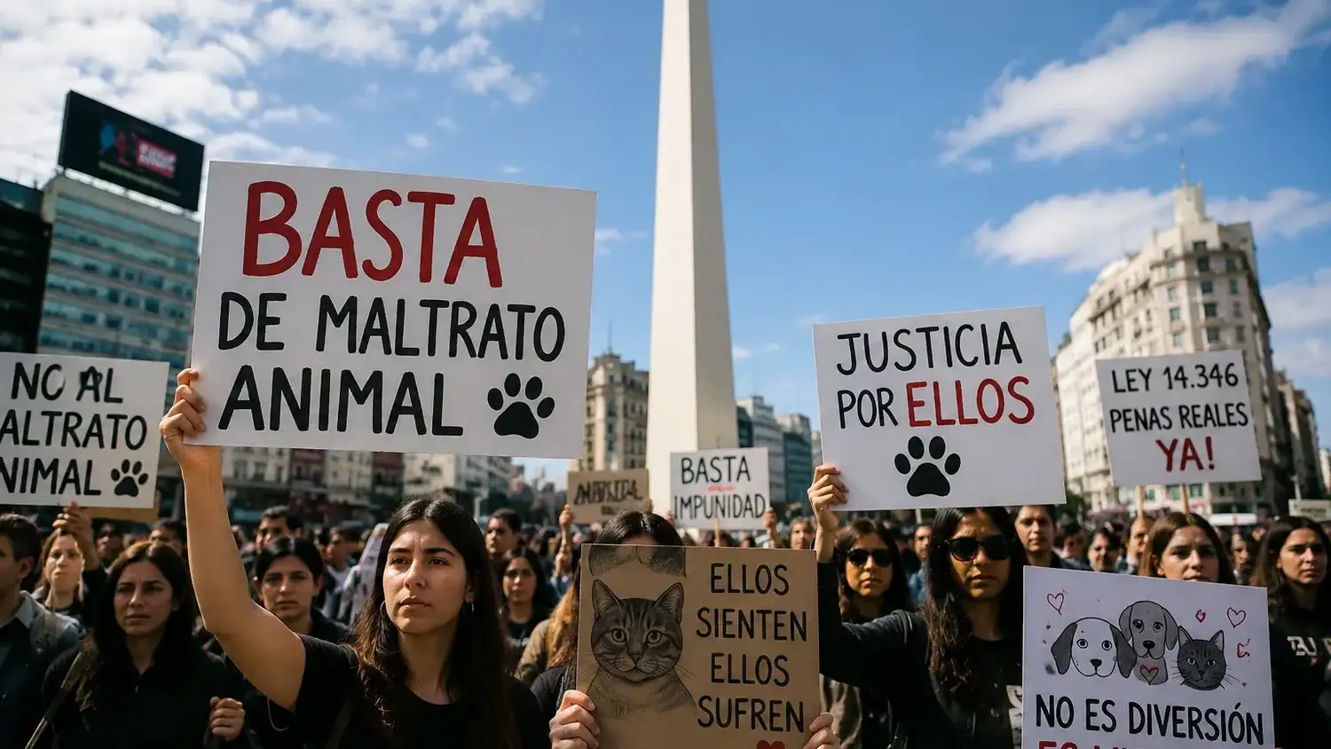 Diversas asociaciones defensoras de los animales convocaron a una manifestación en el Obelisco.