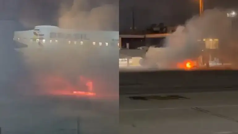 La empresa operadora informó sobre un pequeño incendio en un vehículo de manipulación de equipajes.