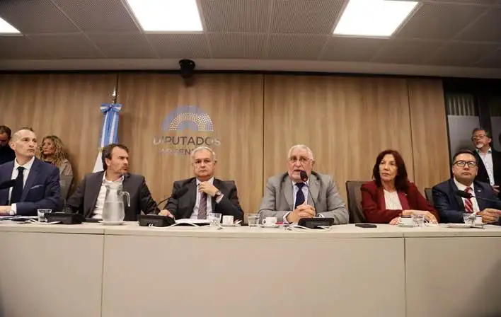 Ricardo Diab, Beatriz Tourn y Blas Taladrid junto al presidente de la Comisión de Pequeñas y Medianas Empresas, Pablo Farías; y el vicepresidente de la Comisión de Comercio, Lisandro Nieri.