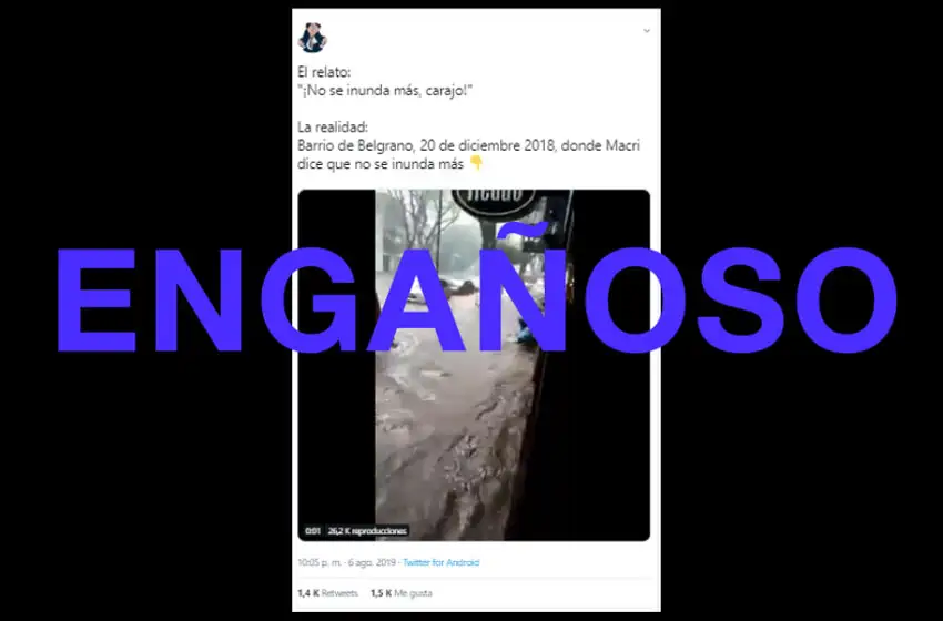 El video de la calle inundada es en Belgrano, no en el sitio donde Macri dijo que no se inunda más