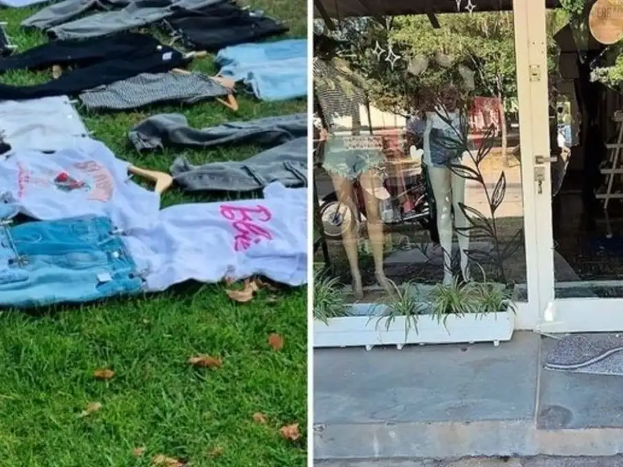 Los daños al local y la ropa que sustrajeron del interior.