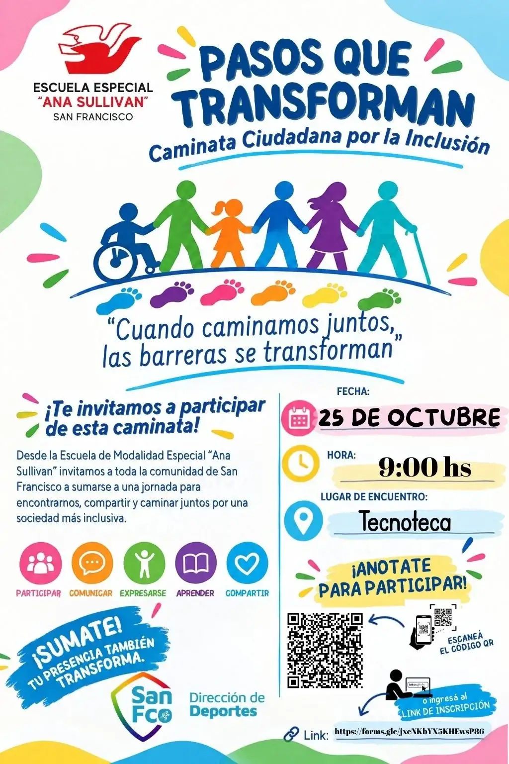 flyer caminata organizada por la escuela ana sullivan