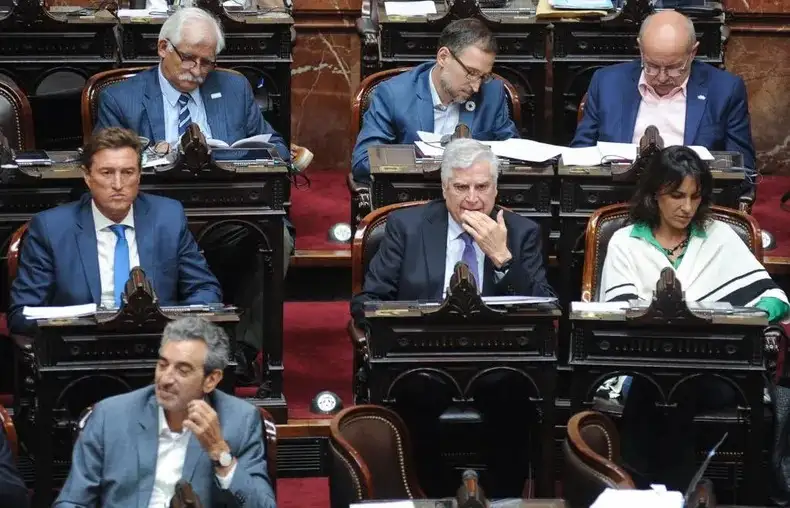 gnacio García Aresca, Carlos Gutiérrez y Natalia de la Sota, en sus bancas en el Congreso de la Nación.