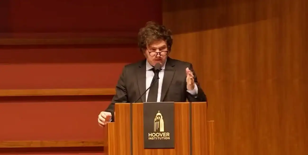 Javier Milei disertó en el Instituto Hoover de la Universidad de Stanford.