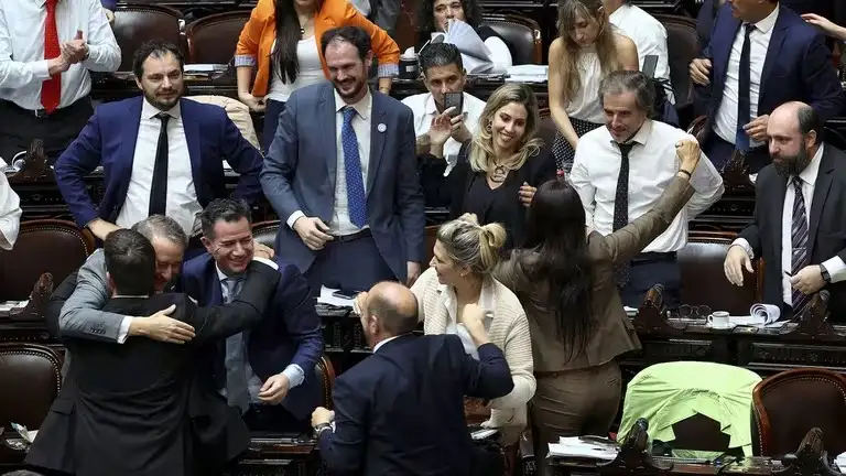 El festejo del bloque libertario una vez terminada la votación en particular.