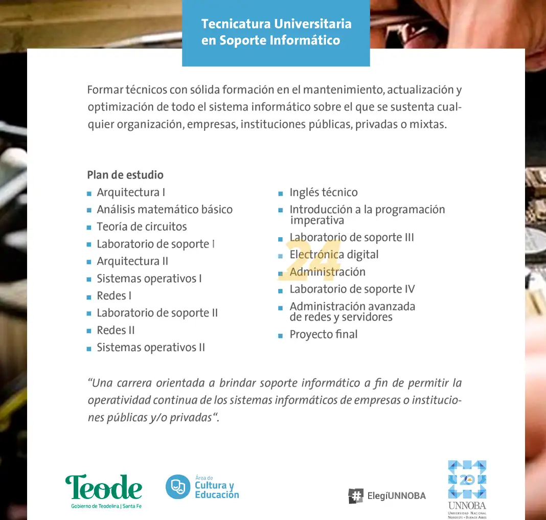 Abierta la inscripción para la Tecnicatura Universitaria en Soporte Informático