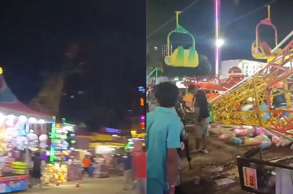 Cayó una torre de un juego mecánico