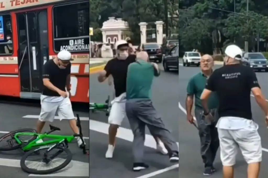 Violenta pelea entre un automovilista y un ciclista