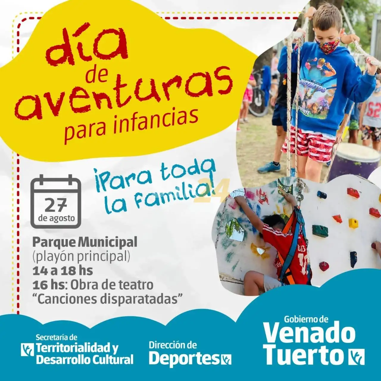 “Un día de Aventuras” en el Parque Municipal para festejar el mes de las infancias
