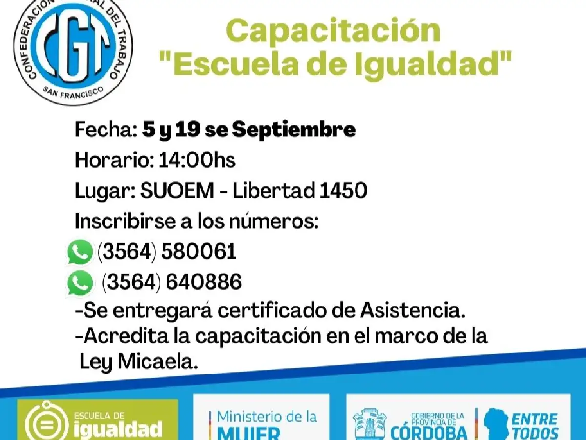 Realizarán dos jornadas de capacitación en género