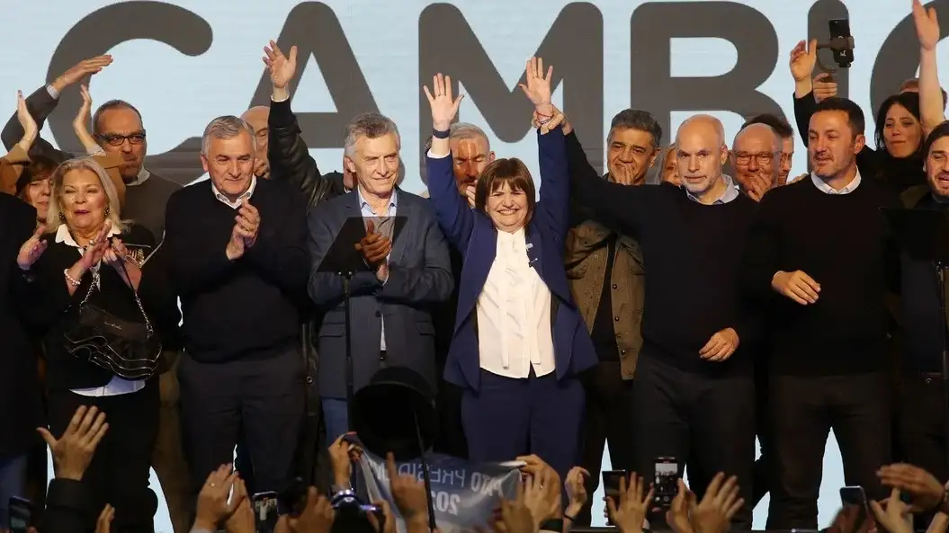 Macri junto a Bullrich y Rodríguez Larreta, la noche de la interna de agosto de 2023.