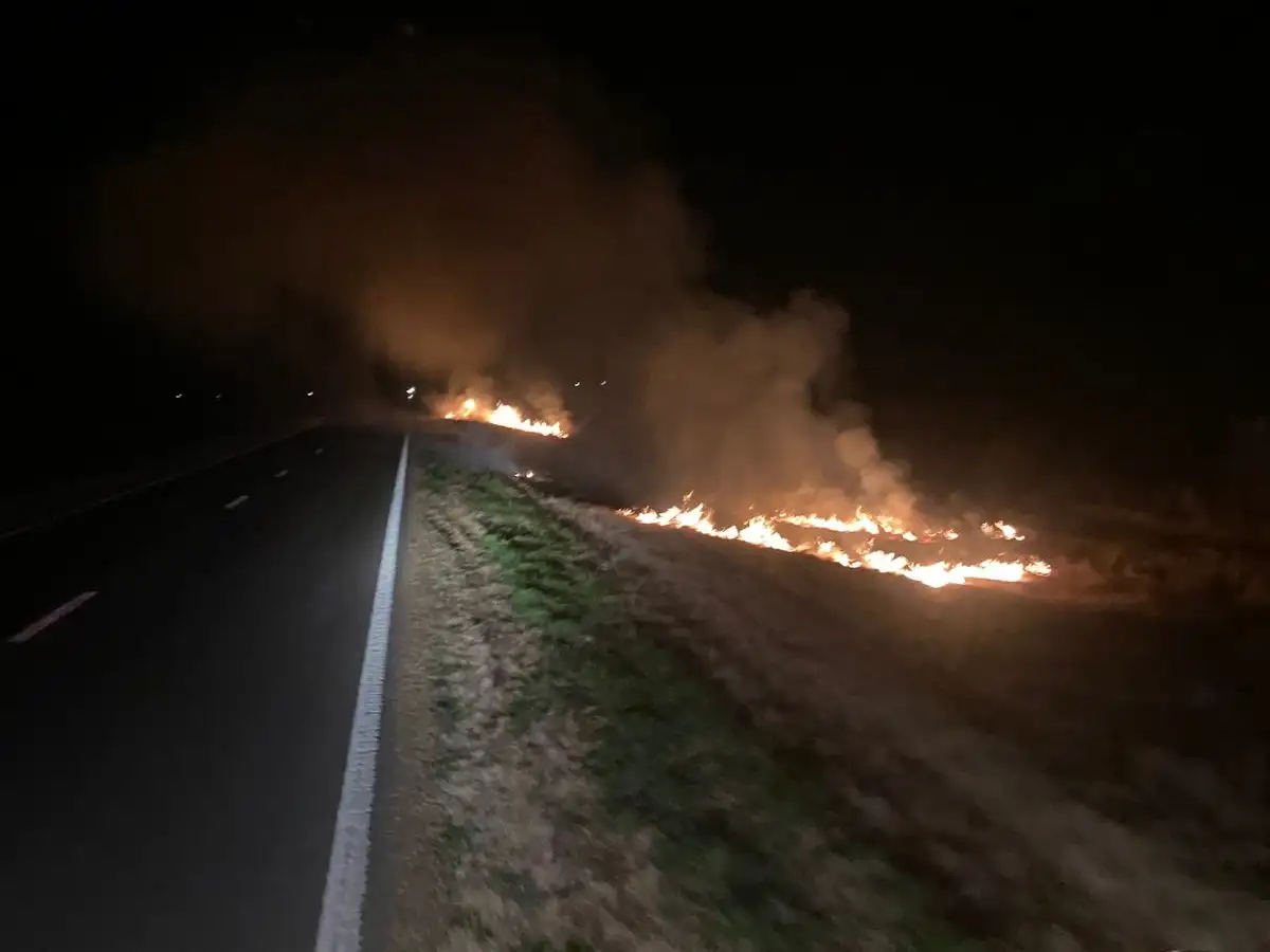 El fuego se desató bien cerca de la cinta asfáltica.