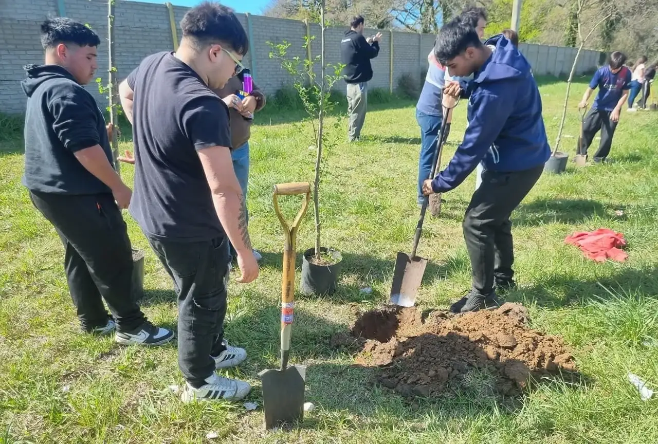 La actividad permitió la plantación de 40 árboles -20 en cada localidad- con la participación de vecinos, estudiantes y docentes.