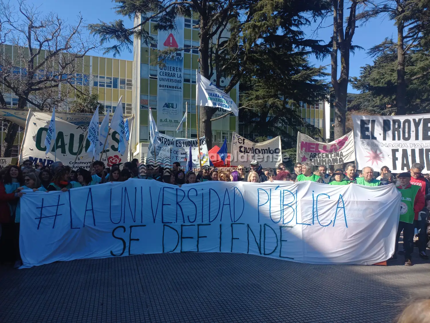 Docentes y nodocentes de la Universidad Nacional de Mar del Plata realizaron un banderazo en defensa de la educación pública