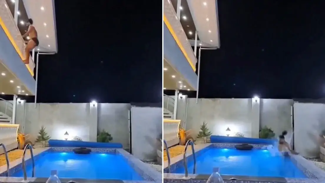 Captura de video del arriesgado salto que terminó con la muerte de un joven.