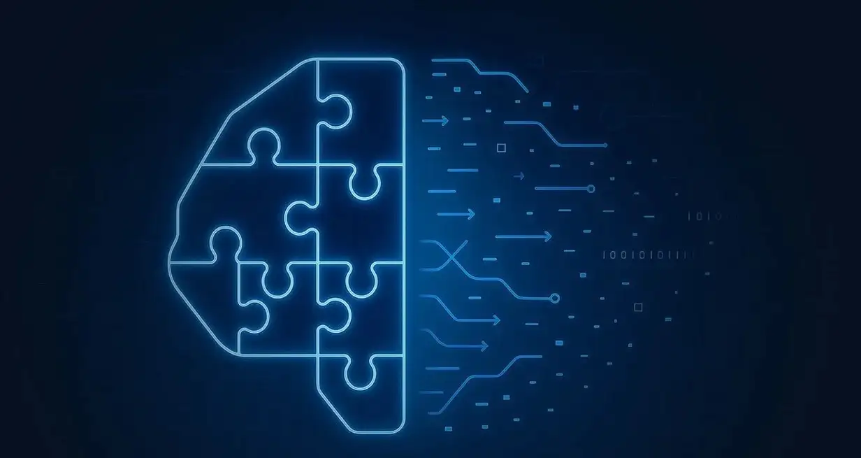 Un cerebro armado con piezas de código, representación de la tecnología que puede razonar. ¿Es posible, o una simple ilusión?