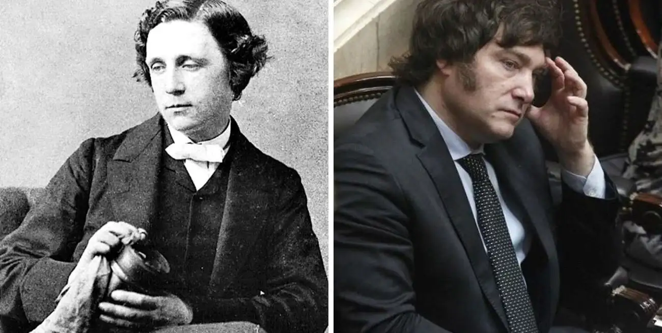 Lewis Carroll -célebre autor de "Alicia en el país de las maravillas"- y Javier Milei, presidente de la Argentina.