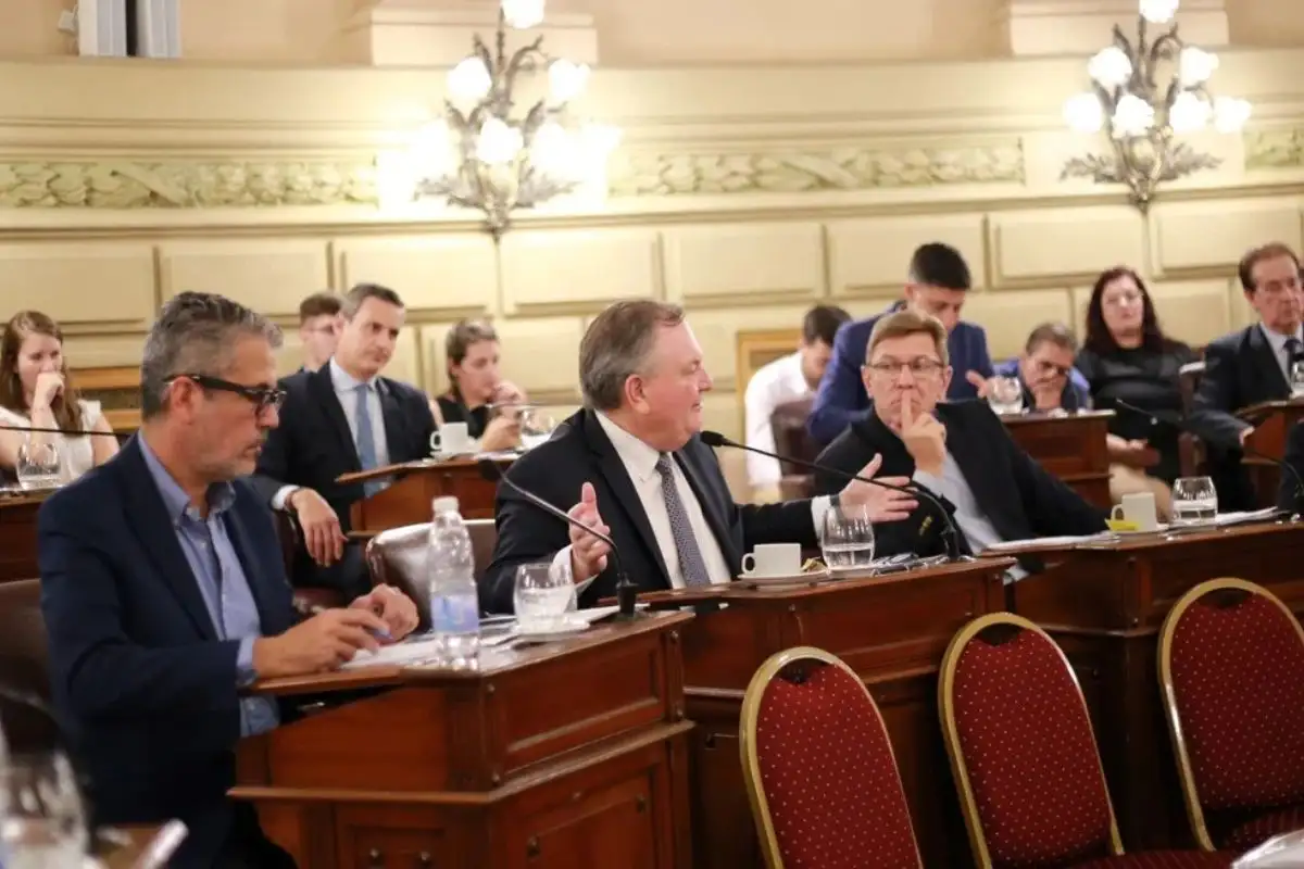 El presidente provisional del Senado Felipe Michlig, junto al jefe de la bancada radical Rodrigo Borla. Ambos destacaron que ya se han aprobado 15 normas de fondo pedidas por el gobernador Maximiliano Pullaro. Gentileza Senado de Santa Fe