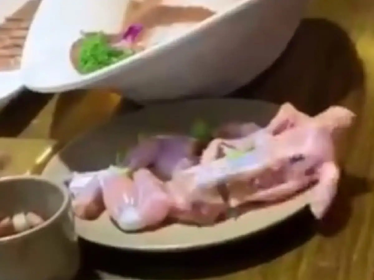 Video: el extraño pollo que estaba tan crudo que se escapó del plato