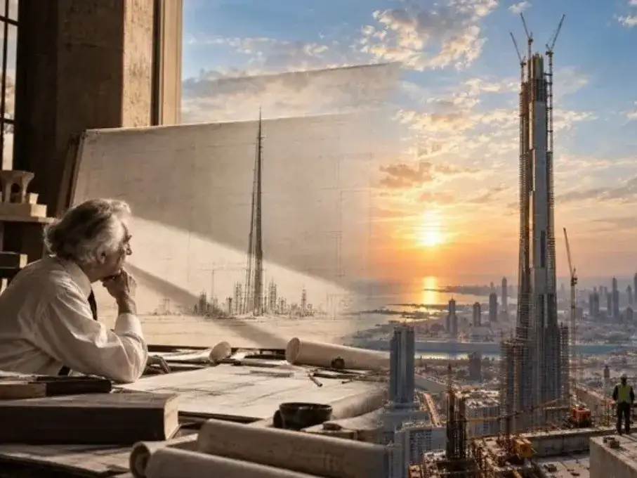 Las imágenes actuales de Jeddah Tower (Yeda, Arabia Saudita), nos hacen pensar en aquel hombre que en 1956 fue capaz de desplegar un dibujo de 1.609 metros.