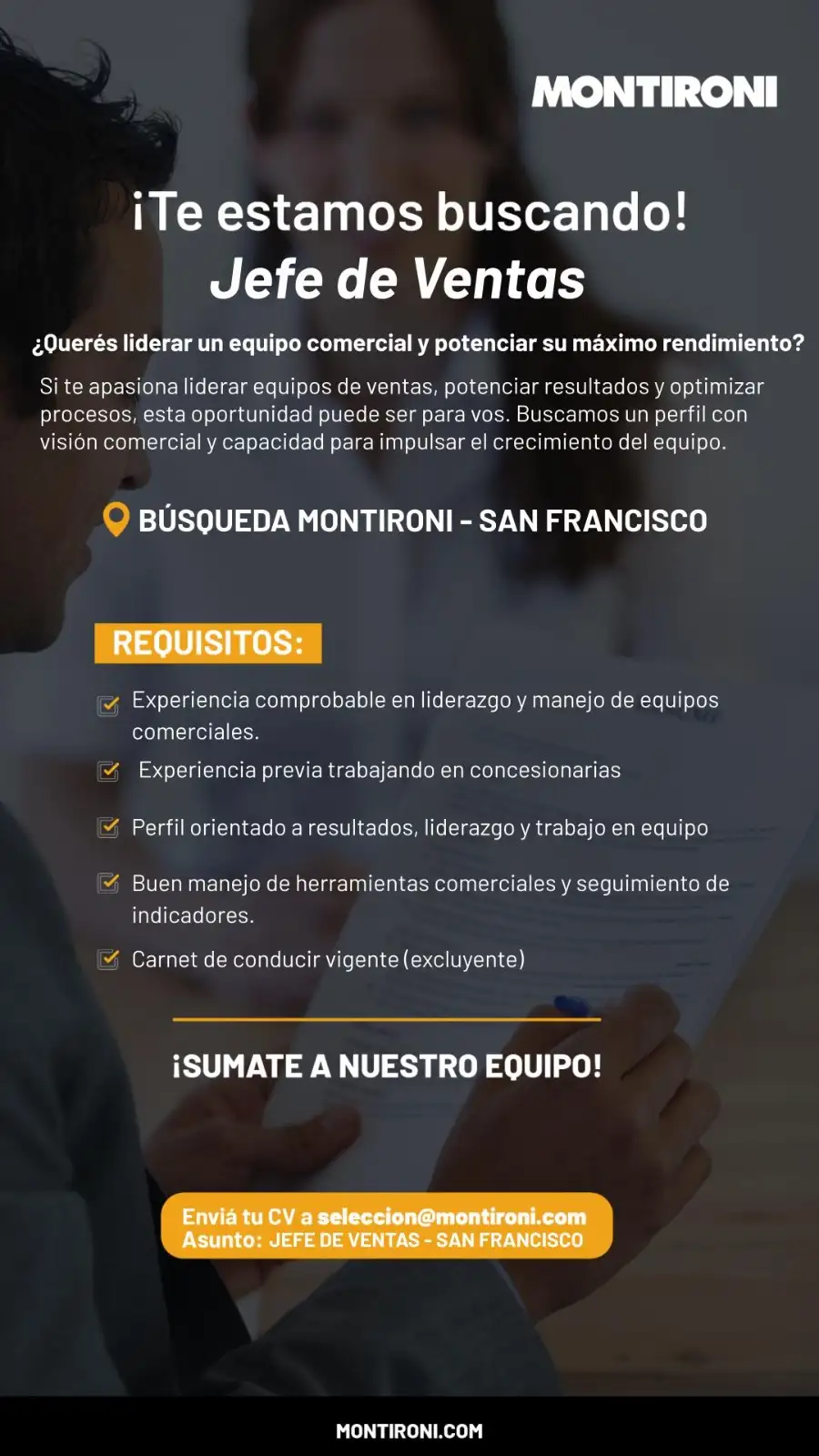 jefe de ventas montironi